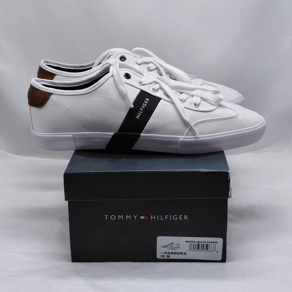 Tommy Hilfiger Mens Sneakers Size 12 White Canvas Low Top Casual Shoes Preppy